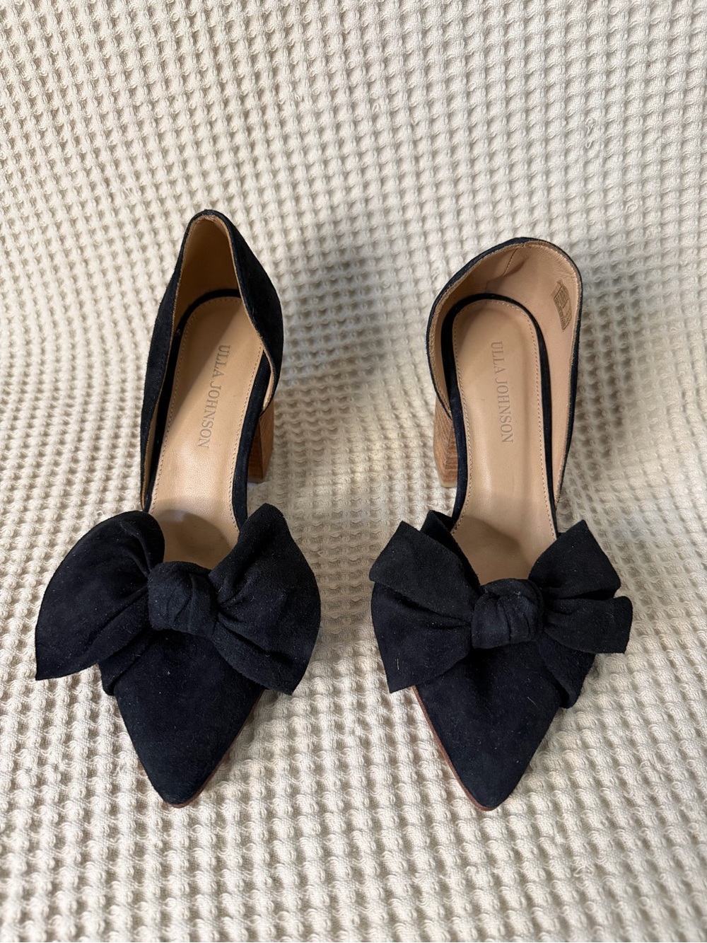 Ulla Johnson bow Block Heels Pumps pointed toe suede EU 38 US 7.5-8 EUC